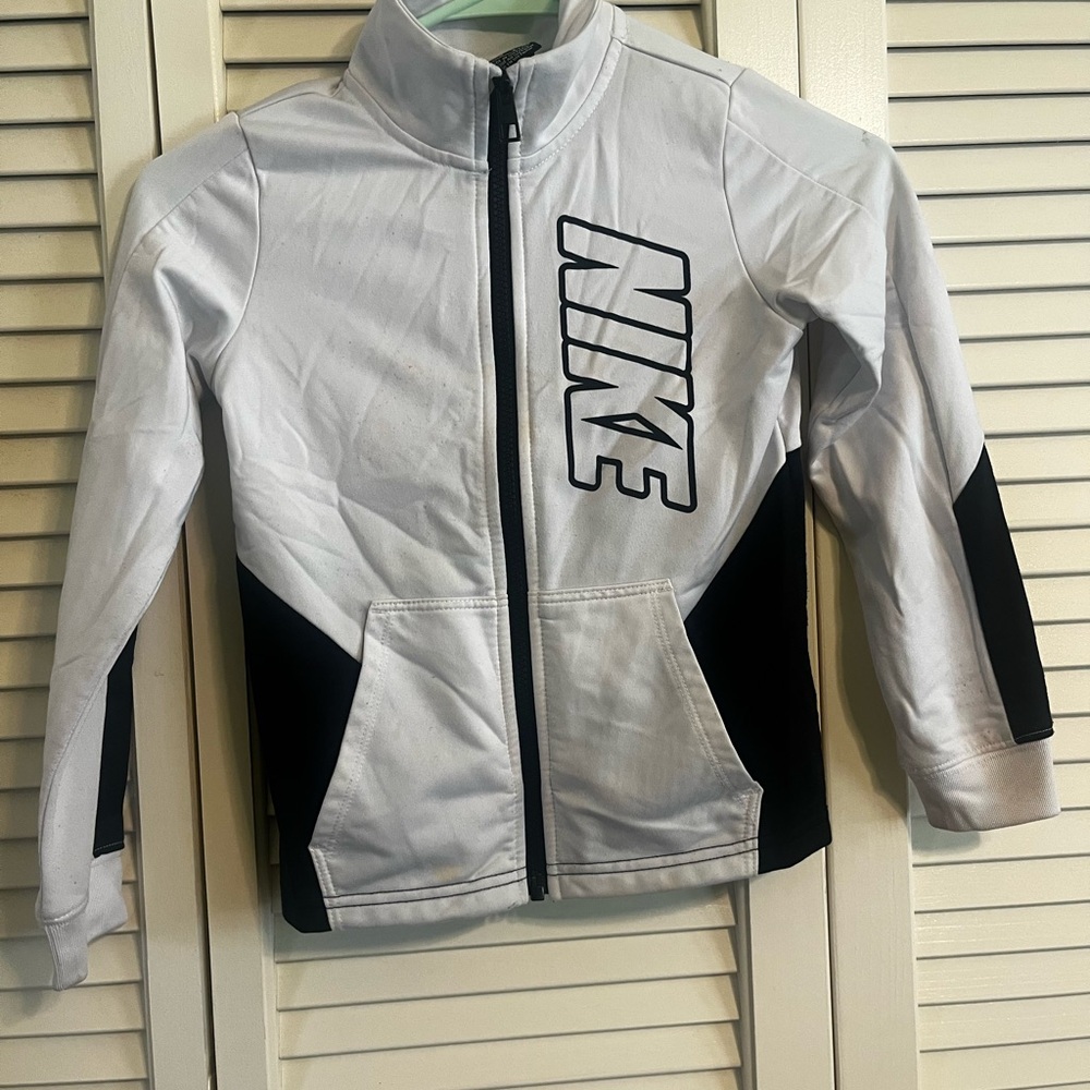 Nike White and Black Kids Full-Zip Jean-Style Jacket